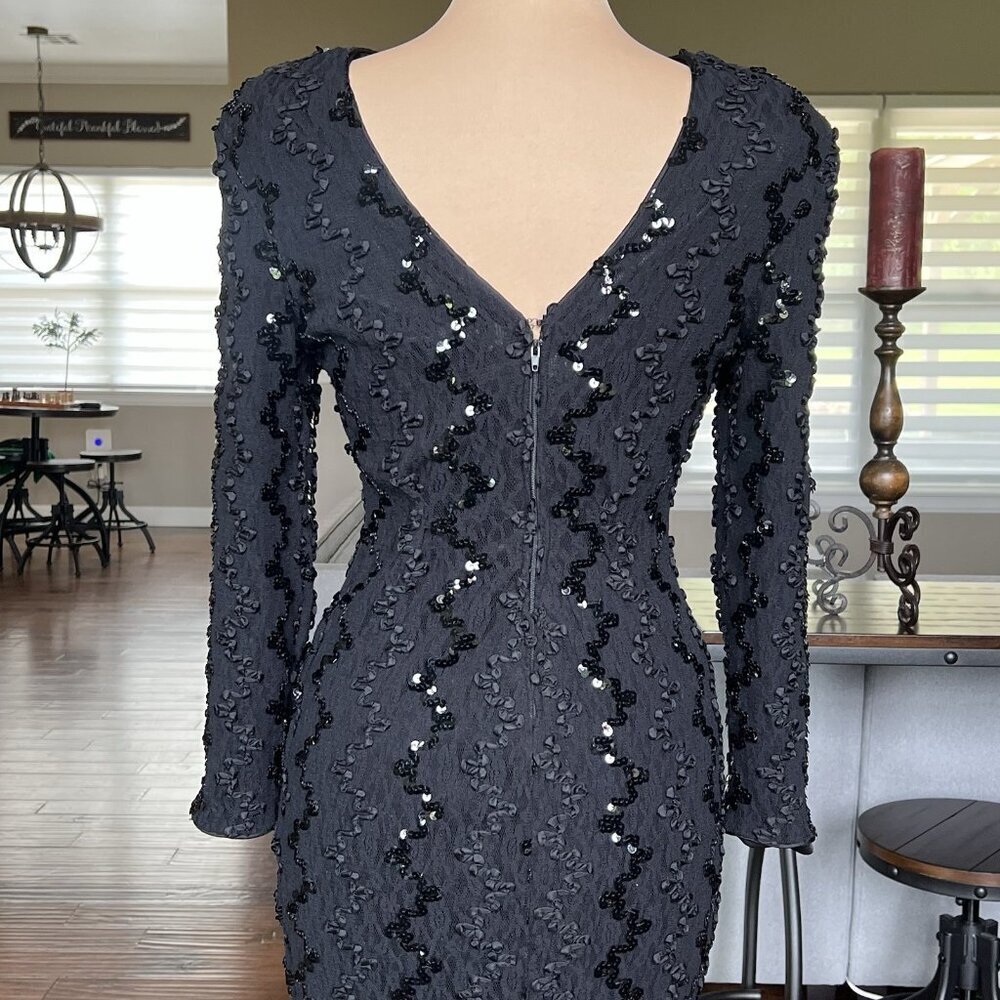 Vtg Dave & Johnny by Joseph Lara Black Cocktail Dress 13 14 fit 6 8 Sequins - Picture 6 of 13